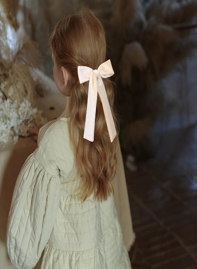 KCHIES 5" Velvet Ribbon Hair Bows for Girls Women Cream White Velvet Long Tail Ponytail Bowknot Alligator Clips Toddler Teens Baby Kids Fall Wedding Pageant 1st Communion Dress Accessory Gift - Image 4